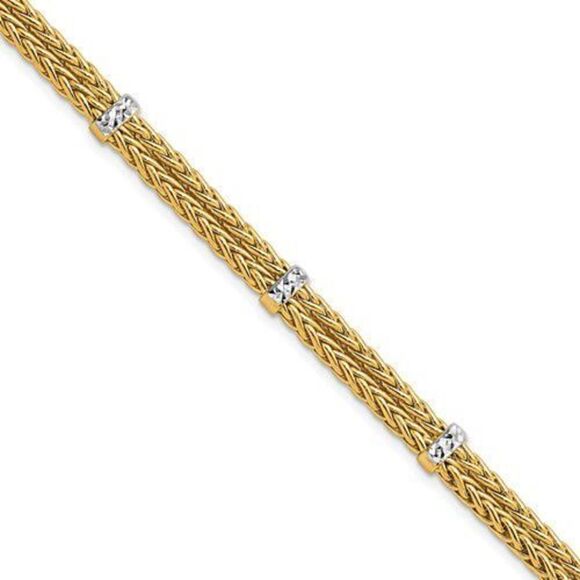 14K Gold Polished Double Wheat Chain Bracelet- 7.5 inches long - Picture 1 of 4